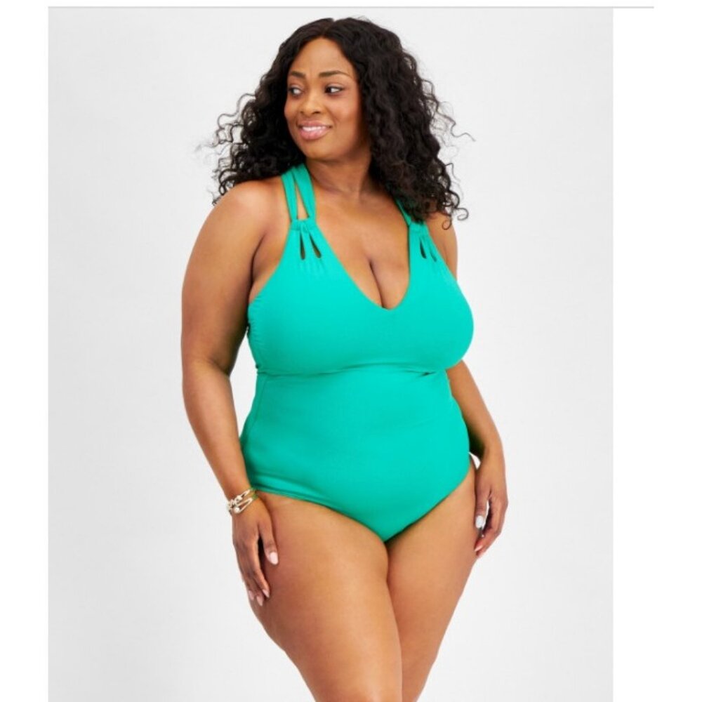Becca $158 Plus Size Strappy One Piece Swimsuit Green Size 2X - Picture 1 of 7